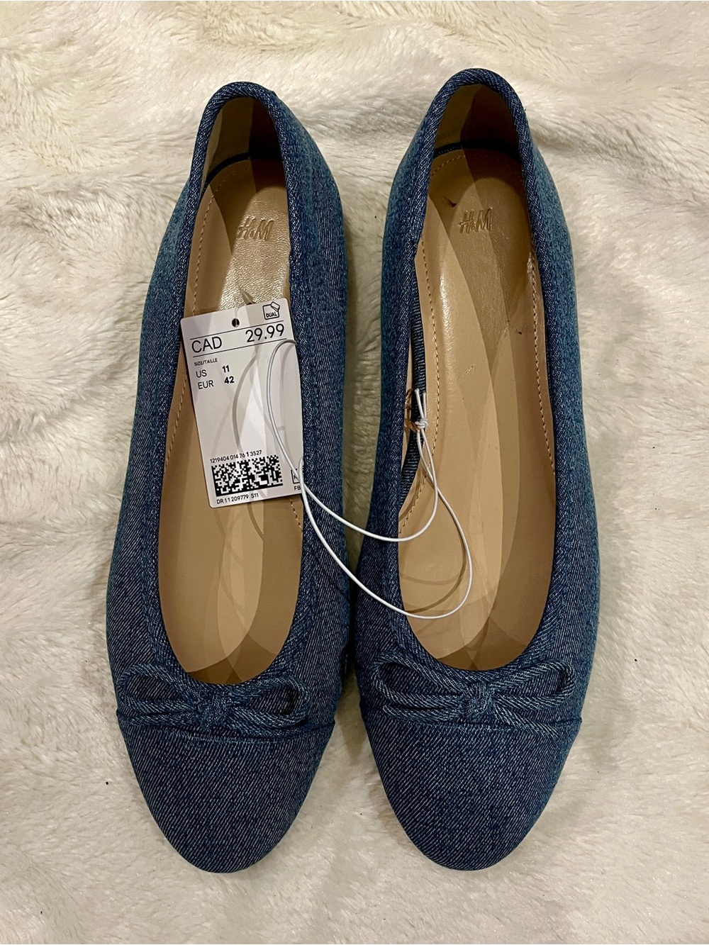 💙 H&M Dark Blue Denim Ballet Flats with Bow